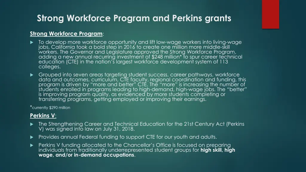 strong workforce program and perkins grants