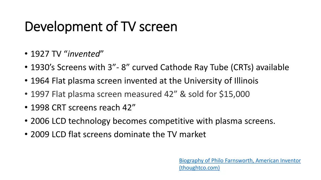 development of tv screen development of tv screen