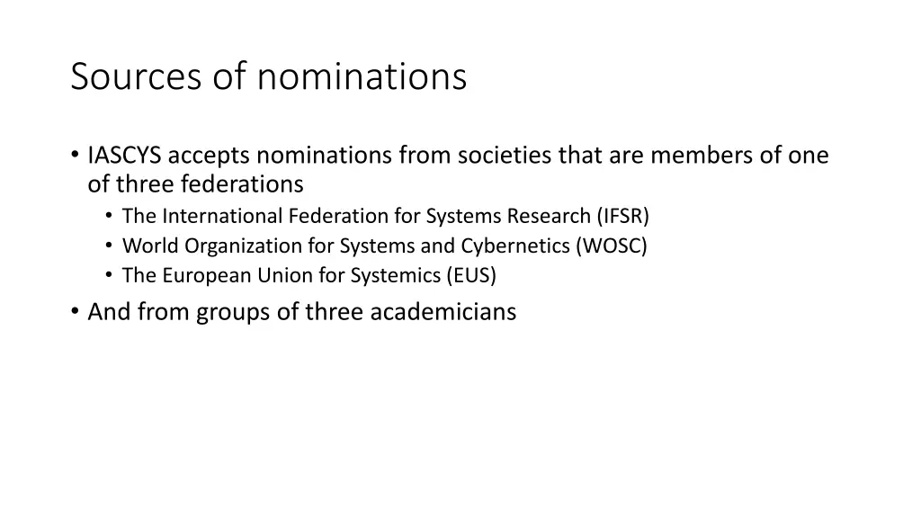 sources of nominations