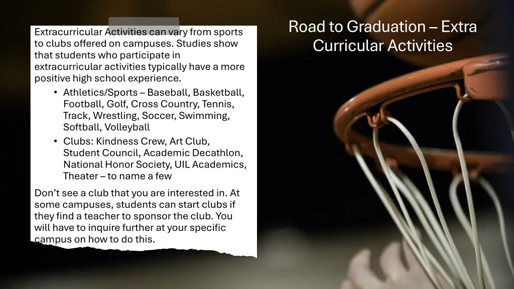 road to graduation extra curricular activities