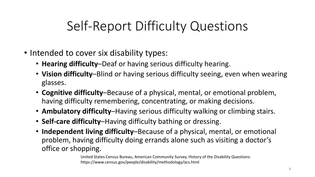 self report difficulty questions