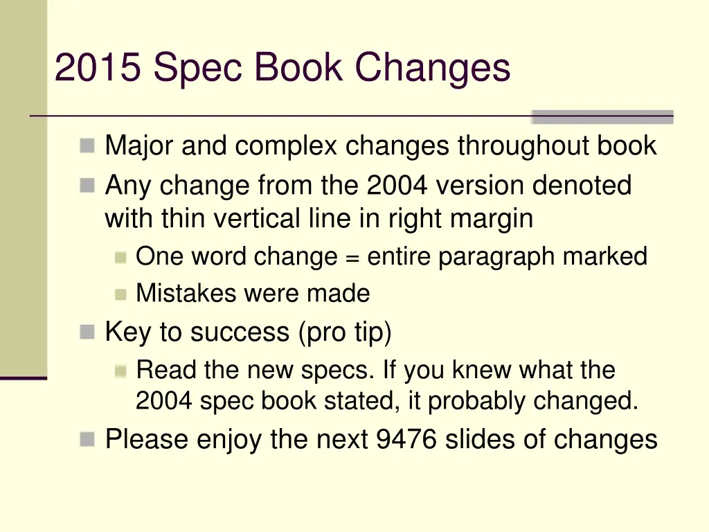 2015 spec book changes