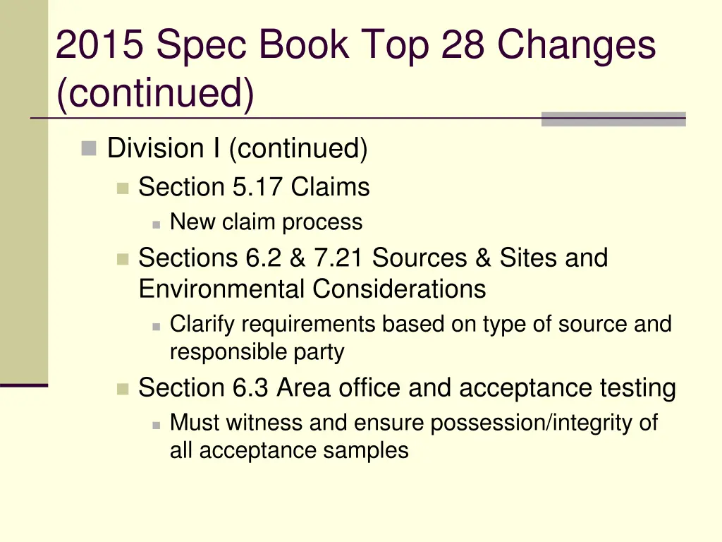 2015 spec book top 28 changes continued 1