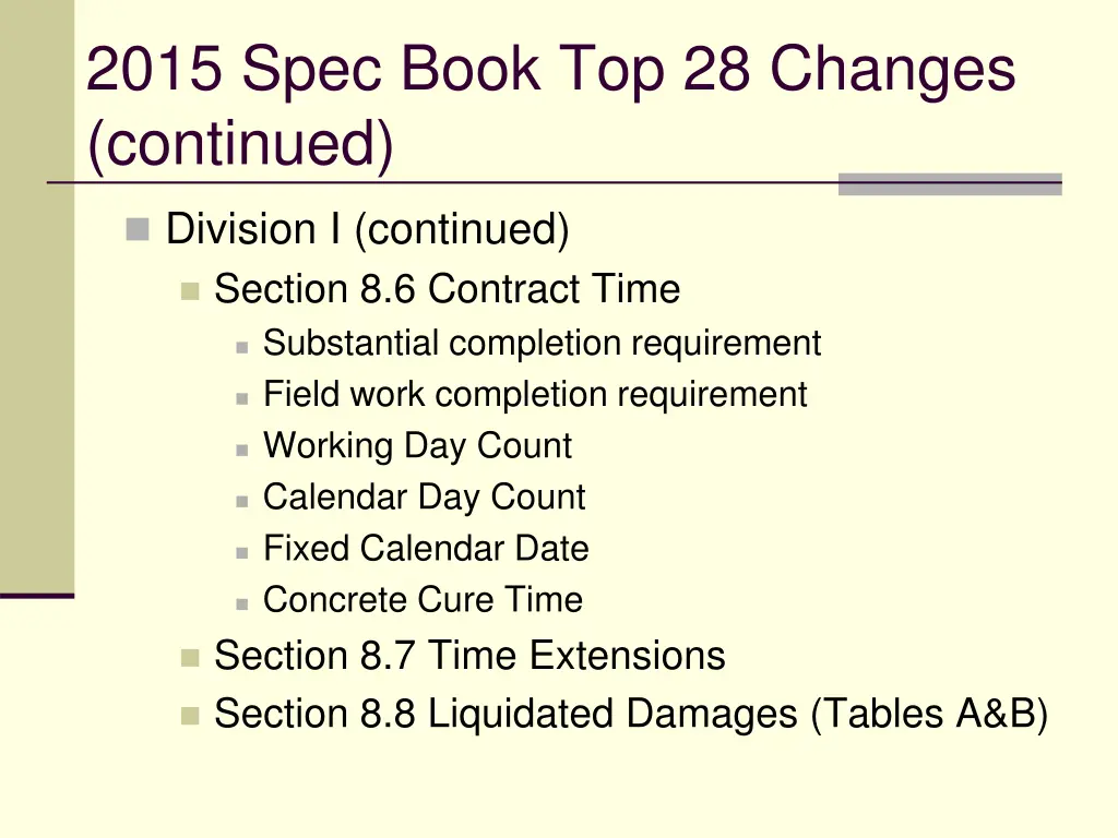 2015 spec book top 28 changes continued 2