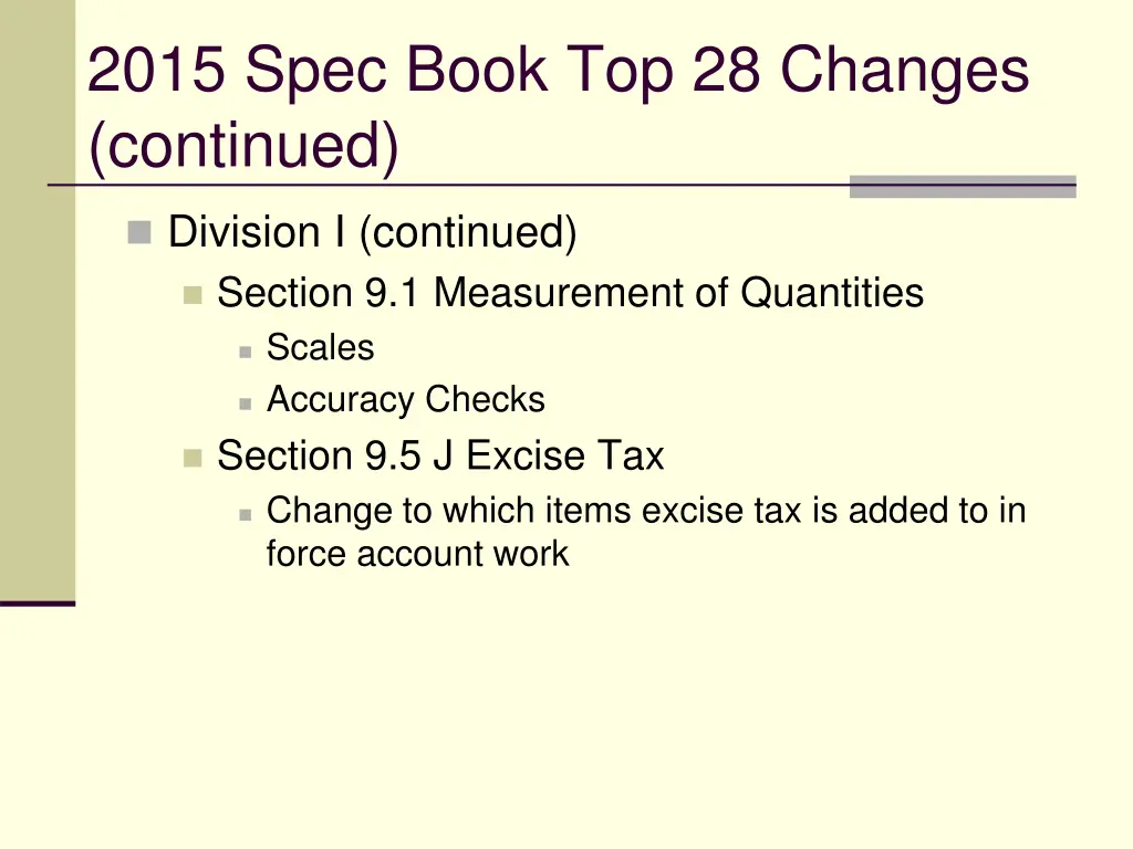 2015 spec book top 28 changes continued 3