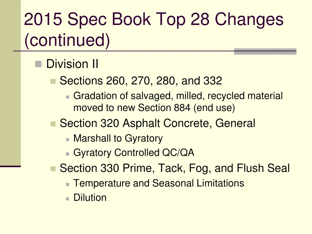 2015 spec book top 28 changes continued 4