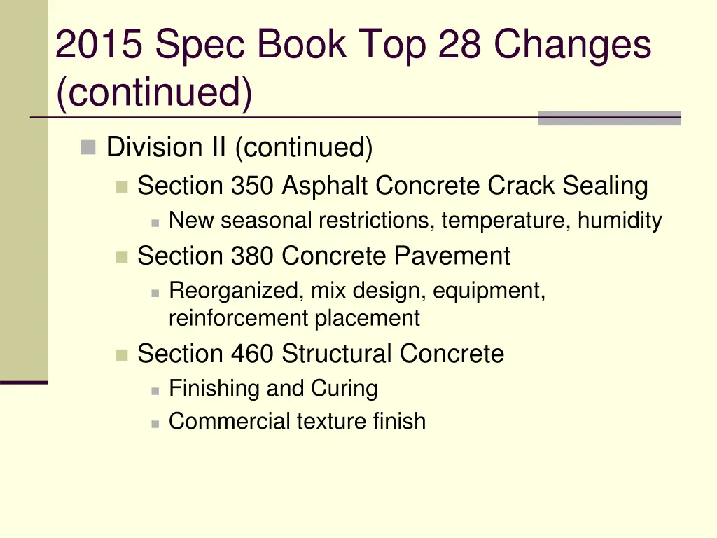 2015 spec book top 28 changes continued 5