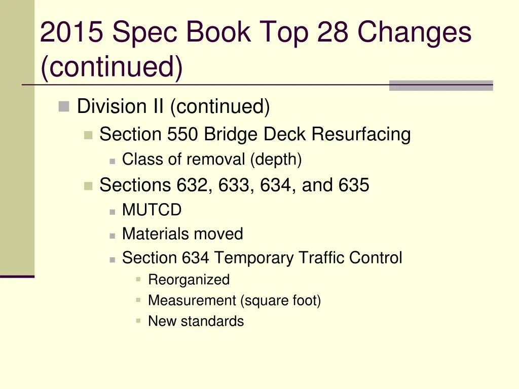 2015 spec book top 28 changes continued 6