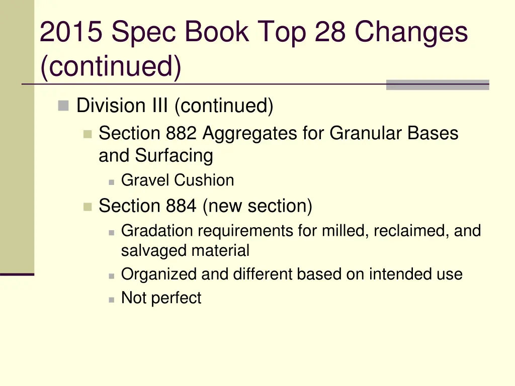 2015 spec book top 28 changes continued 8