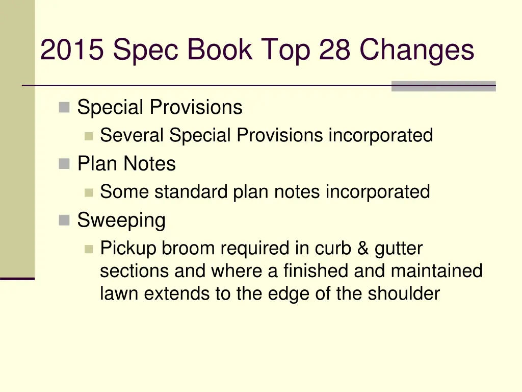 2015 spec book top 28 changes