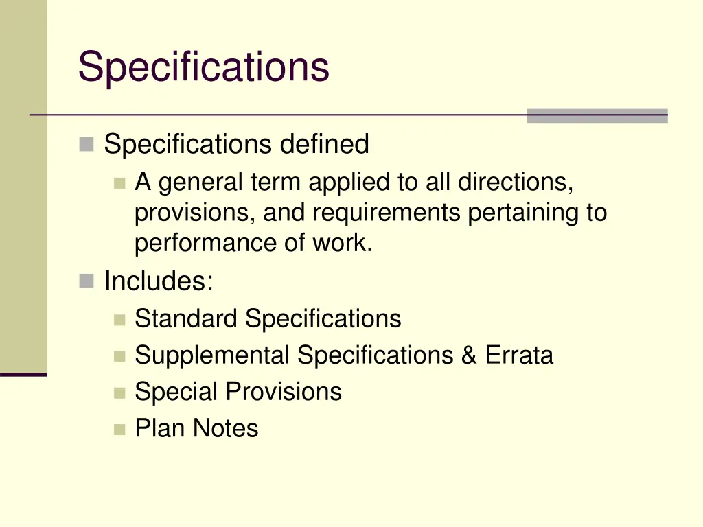 specifications 1