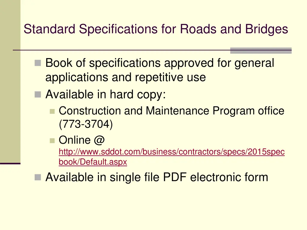 standard specifications for roads and bridges