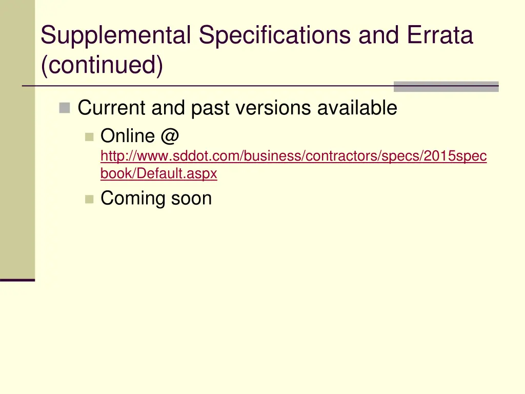 supplemental specifications and errata continued