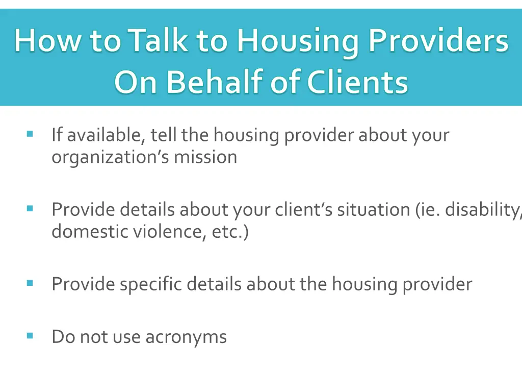 how to talk to housing providers on behalf 1