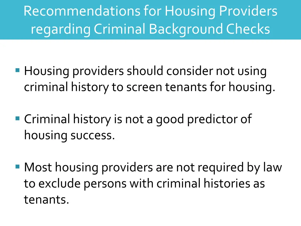 recommendations for housing providers regarding