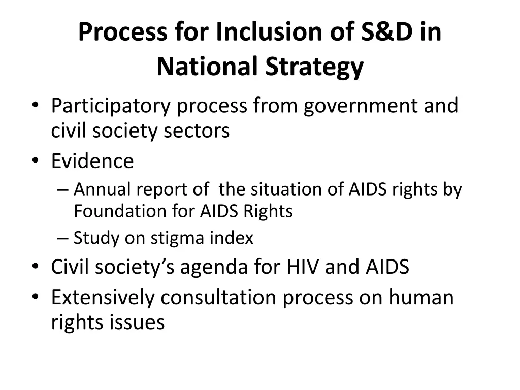 process for inclusion of s d in national strategy