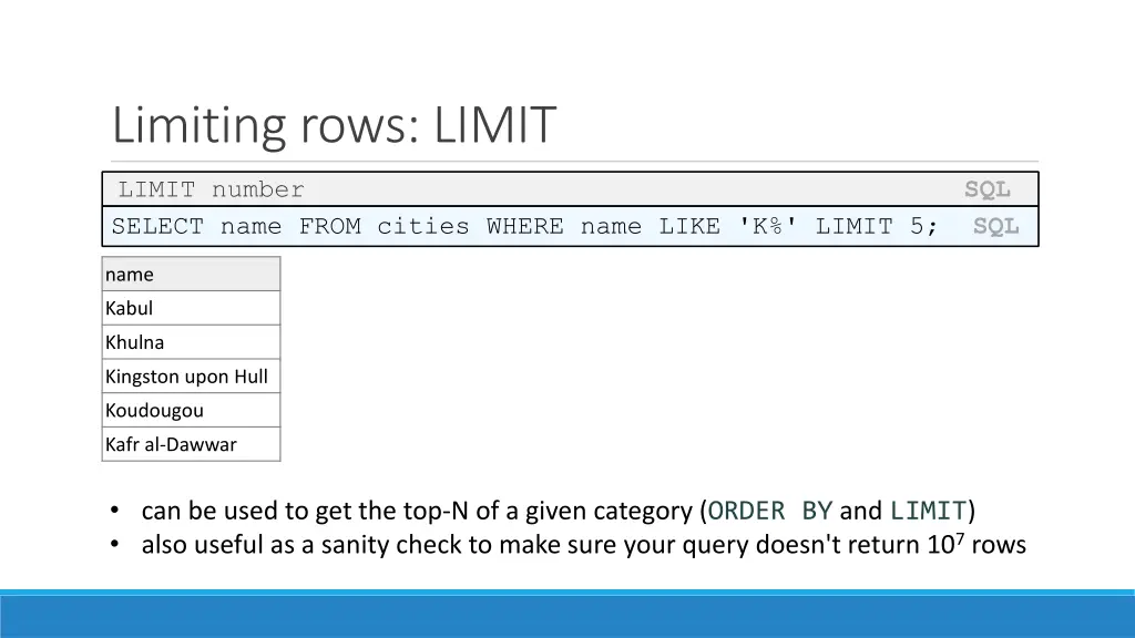 limiting rows limit