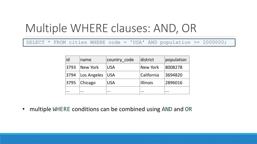 multiple where clauses and or