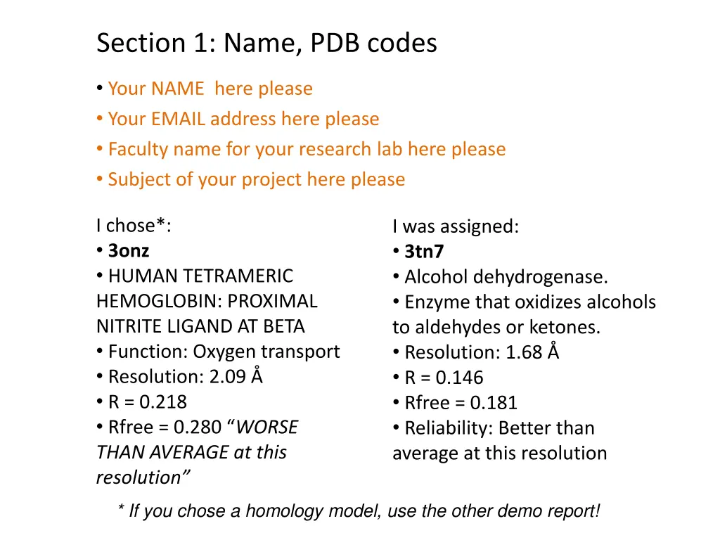 section 1 name pdb codes