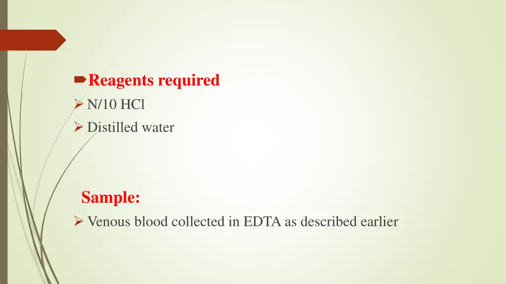 reagents required n 10 hcl distilled water