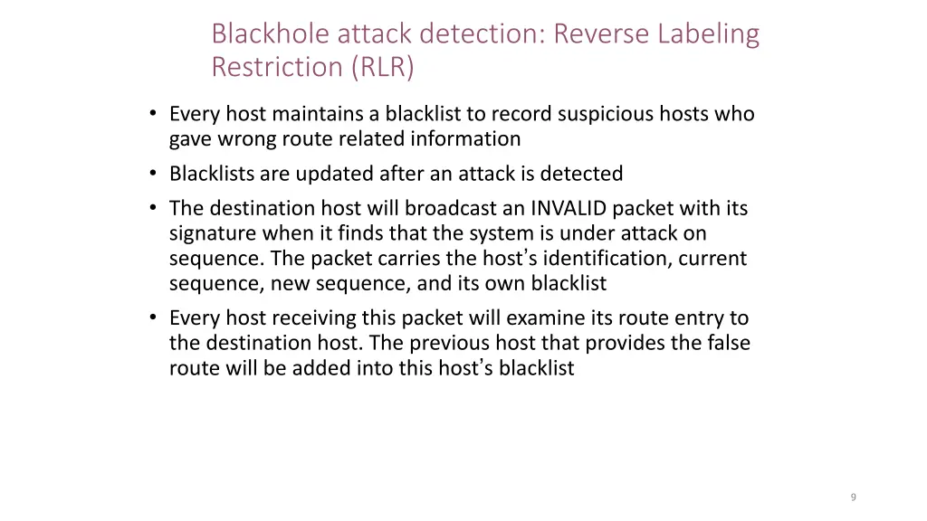 blackhole attack detection reverse labeling