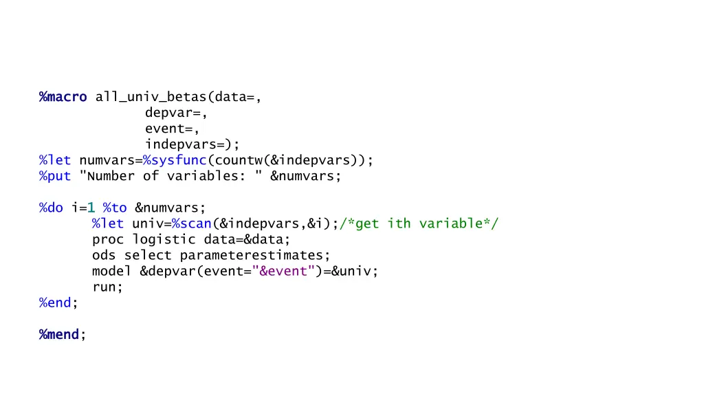 macro macro all univ betas data depvar event