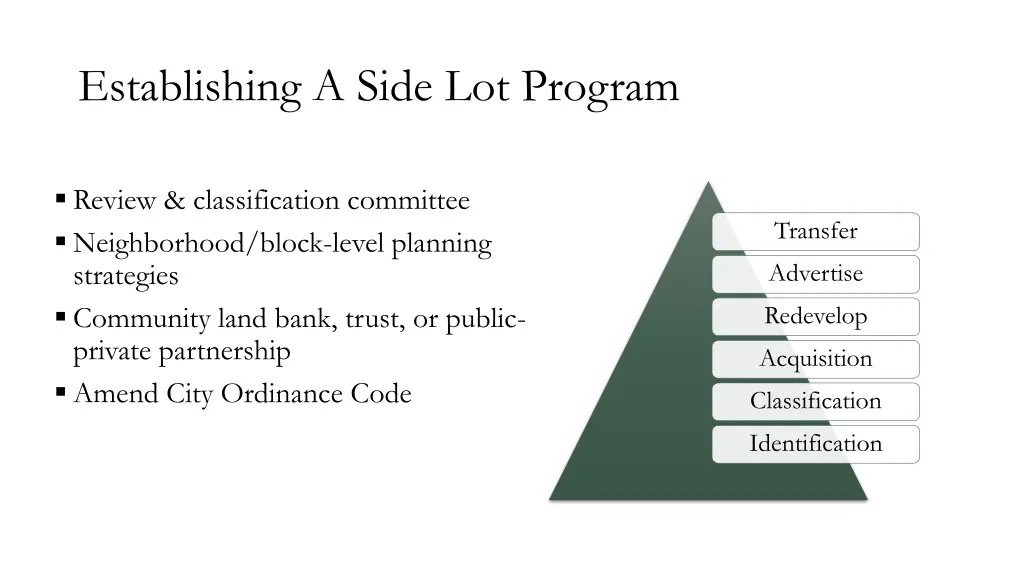 establishing a side lot program