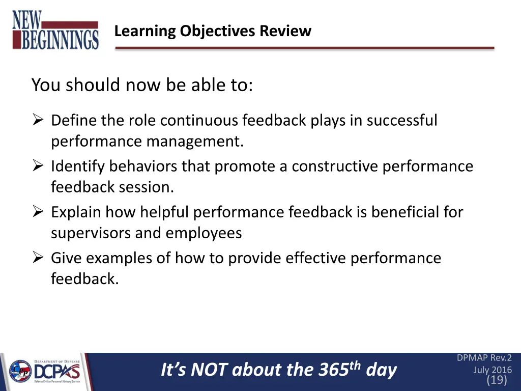 learning objectives review