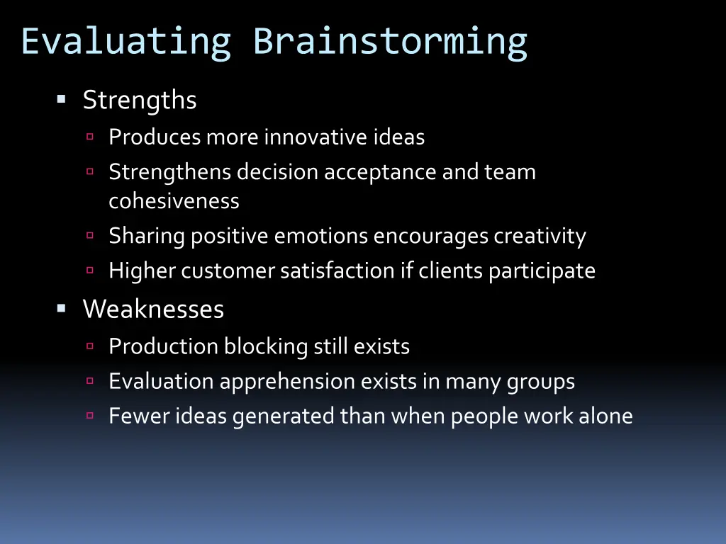 evaluating brainstorming