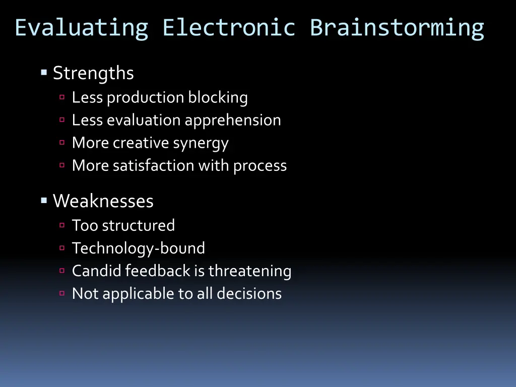 evaluating electronic brainstorming