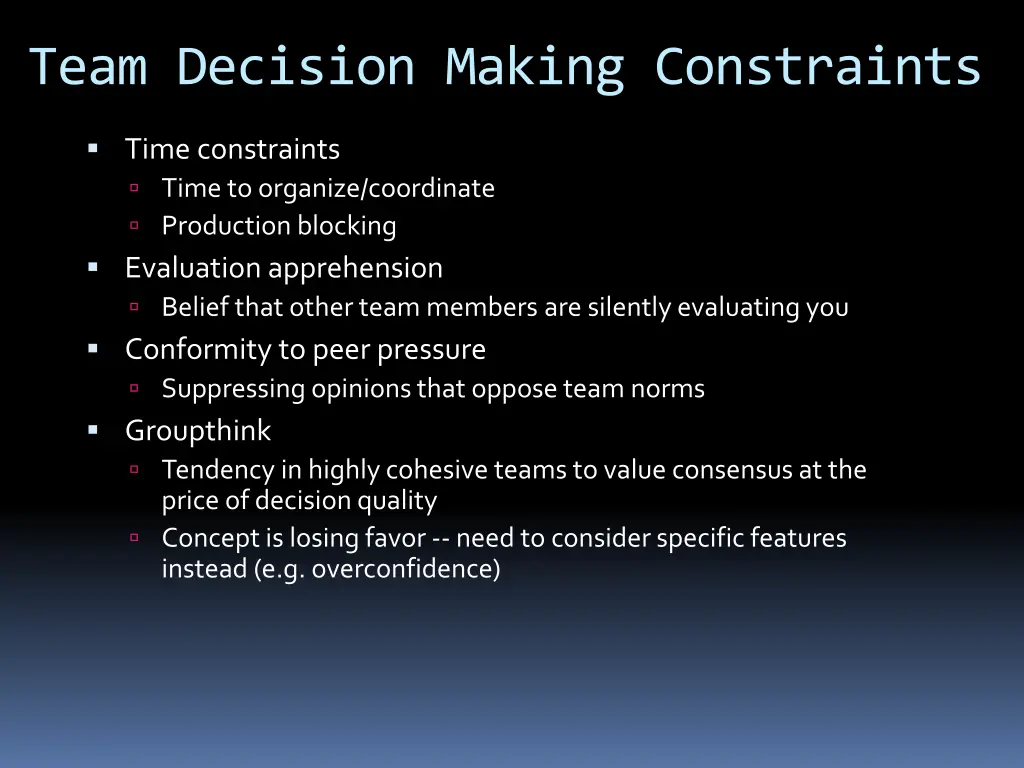 team decision making constraints