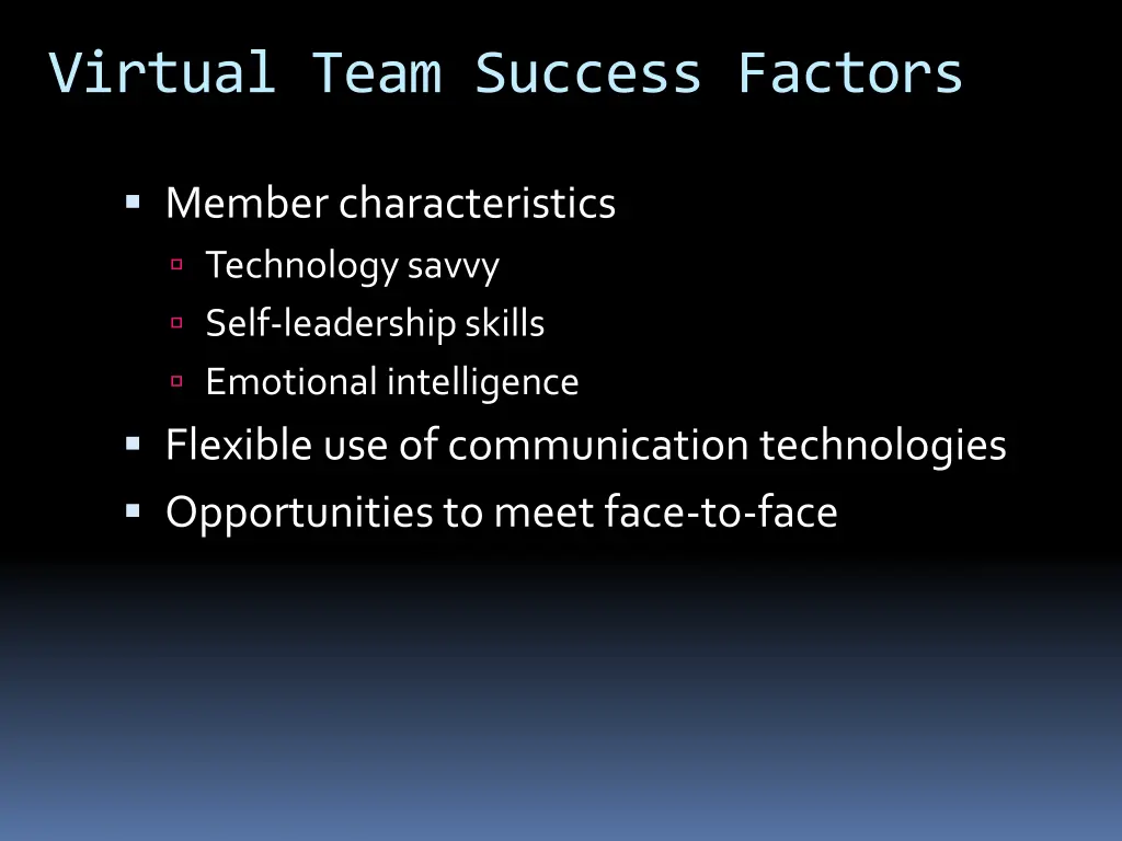 virtual team success factors