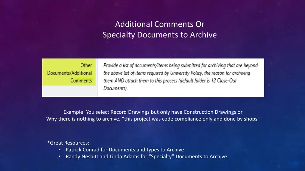 additional comments or specialty documents