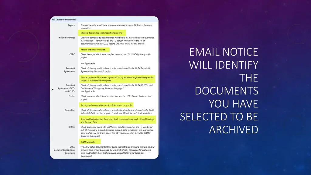 email notice will identify