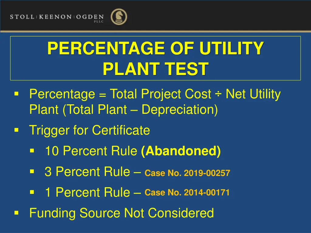percentage of utility plant test