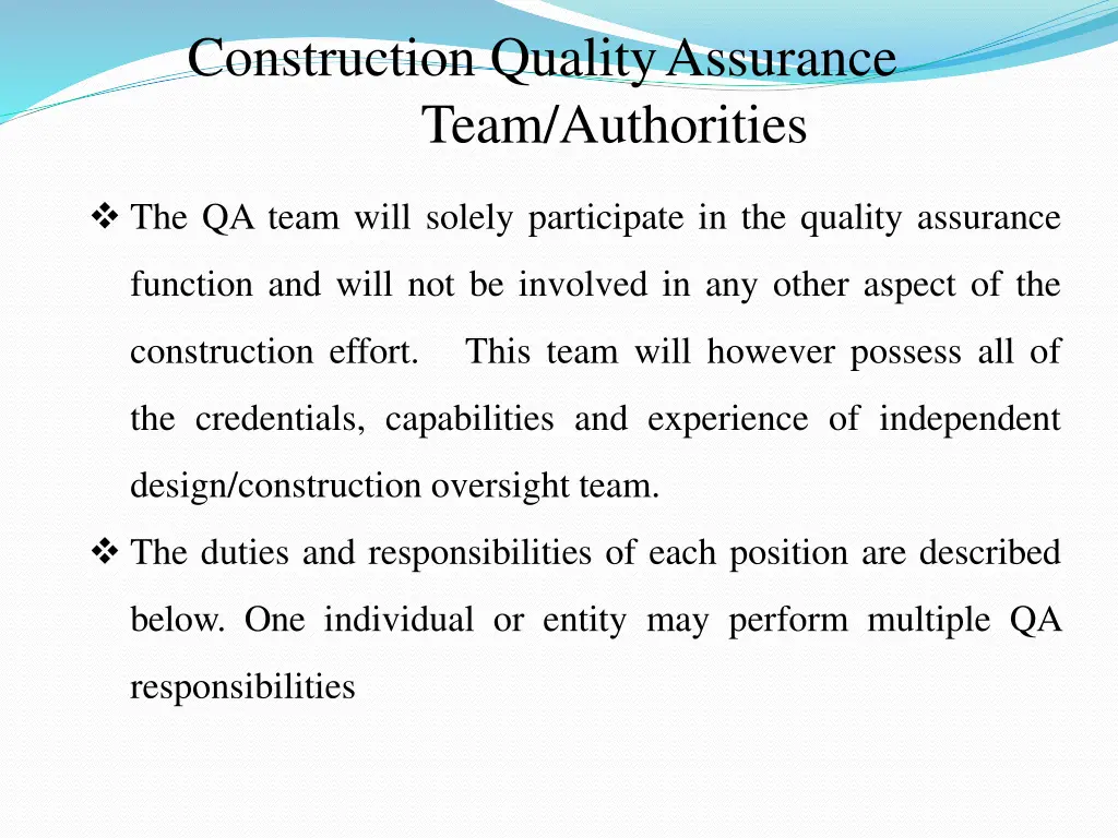 construction qualityassurance team authorities