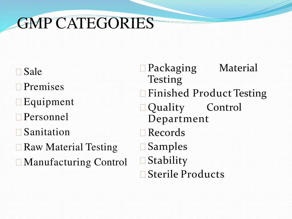gmp categories