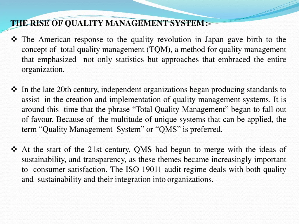 the rise of quality management system