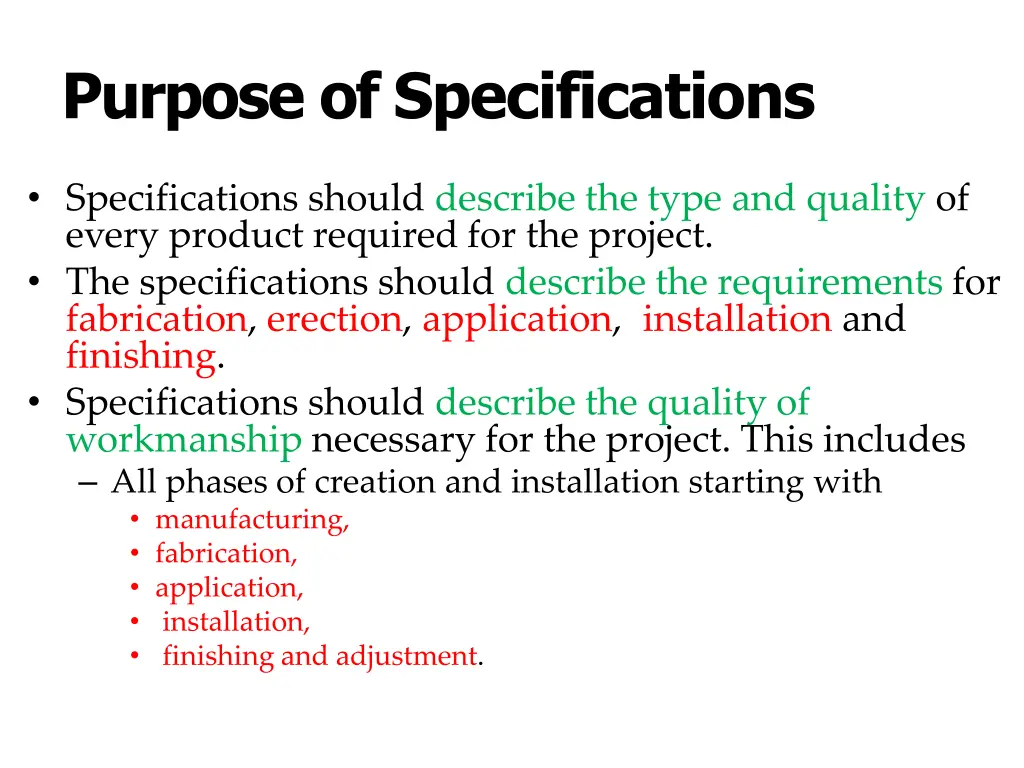 purpose of specifications