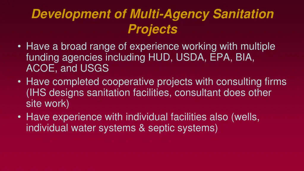 development of multi agency sanitation projects