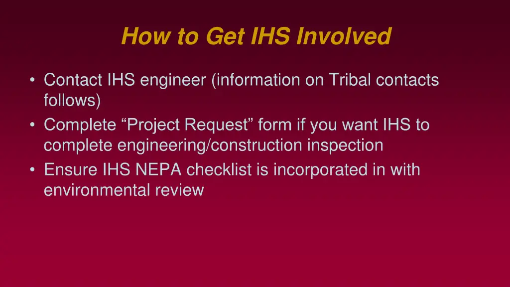 how to get ihs involved