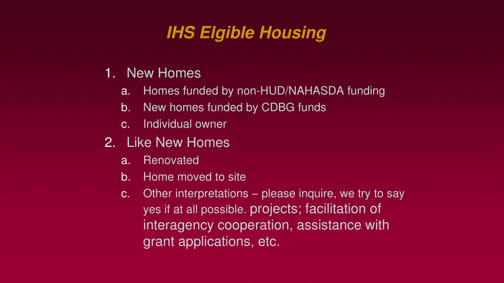 ihs elgible housing
