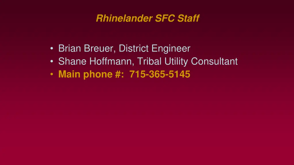 rhinelander sfc staff