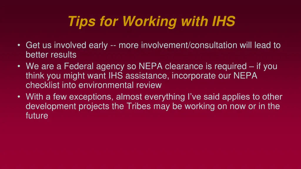 tips for working with ihs
