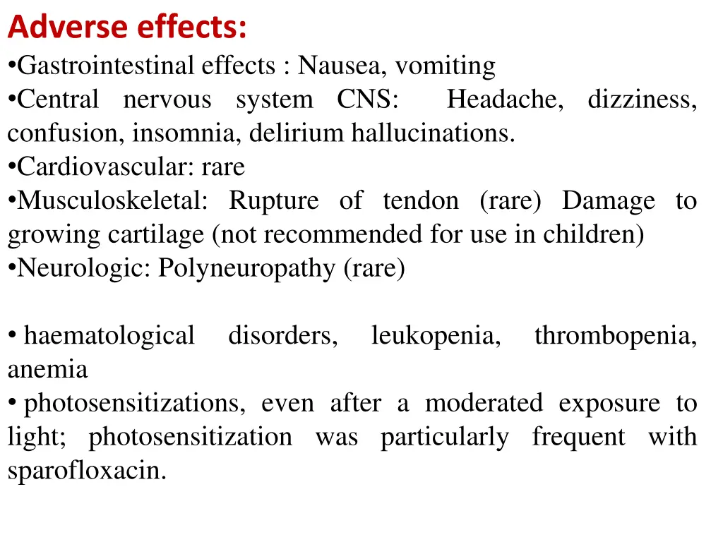 adverse effects gastrointestinal effects nausea