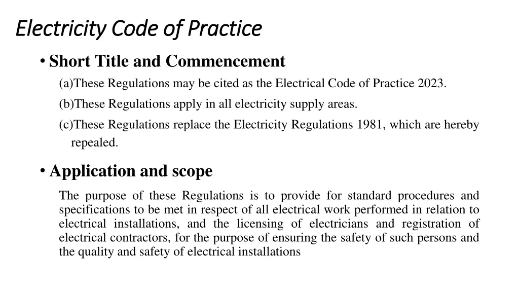 electricity code of practice electricity code