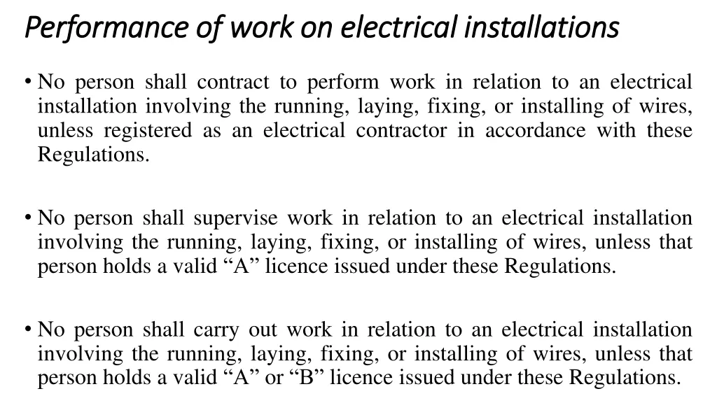 performance of work on electrical installations