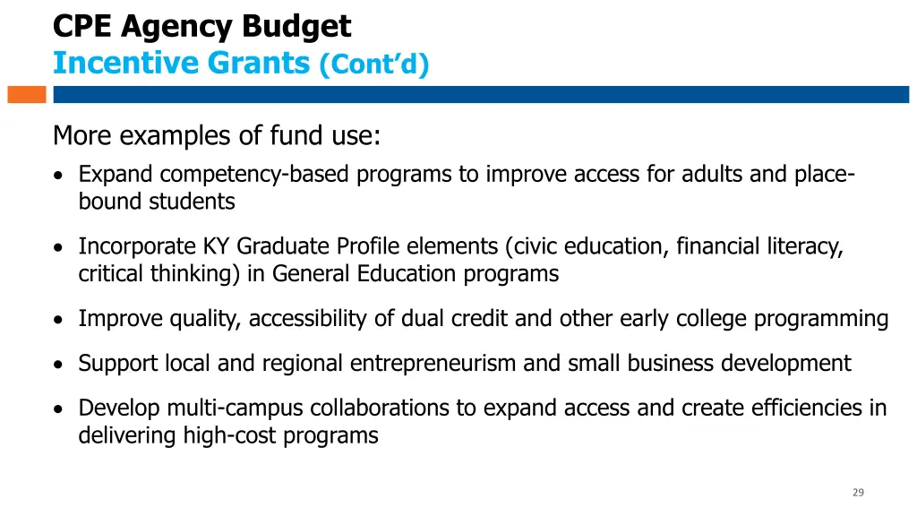 cpe agency budget incentive grants cont d 1