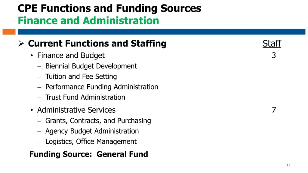 cpe functions and funding sources finance