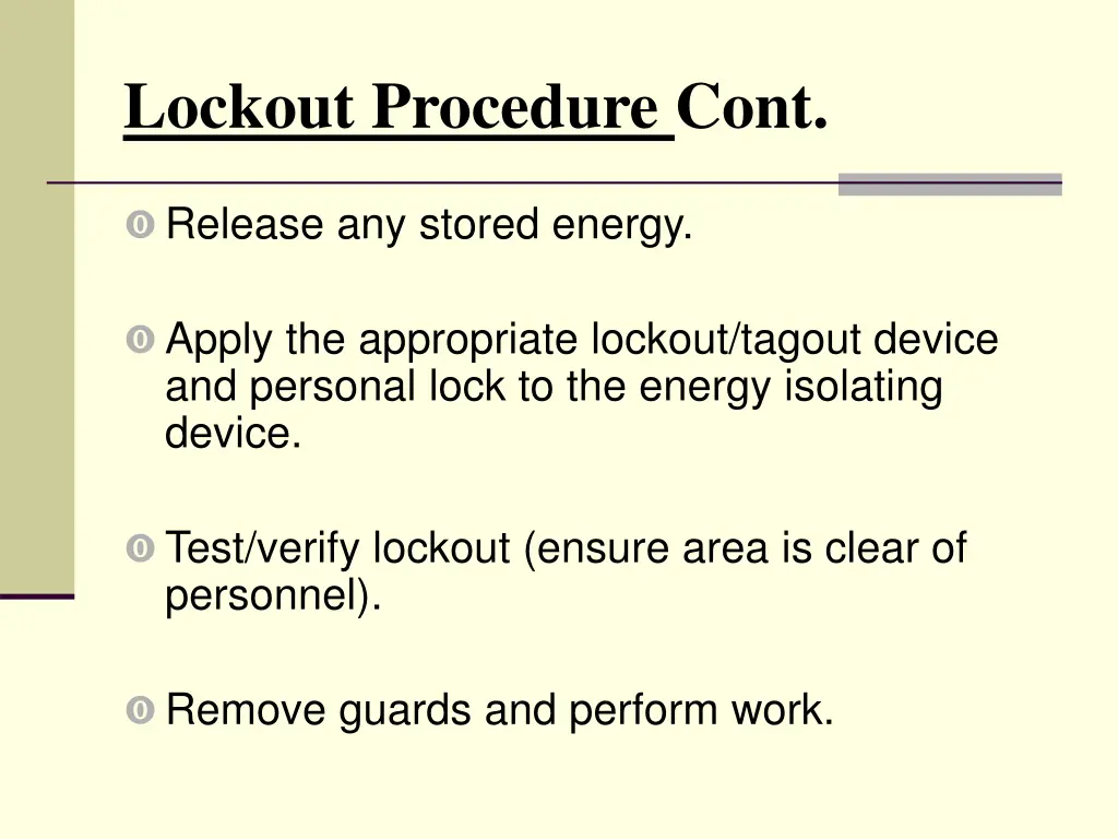 lockout procedure cont